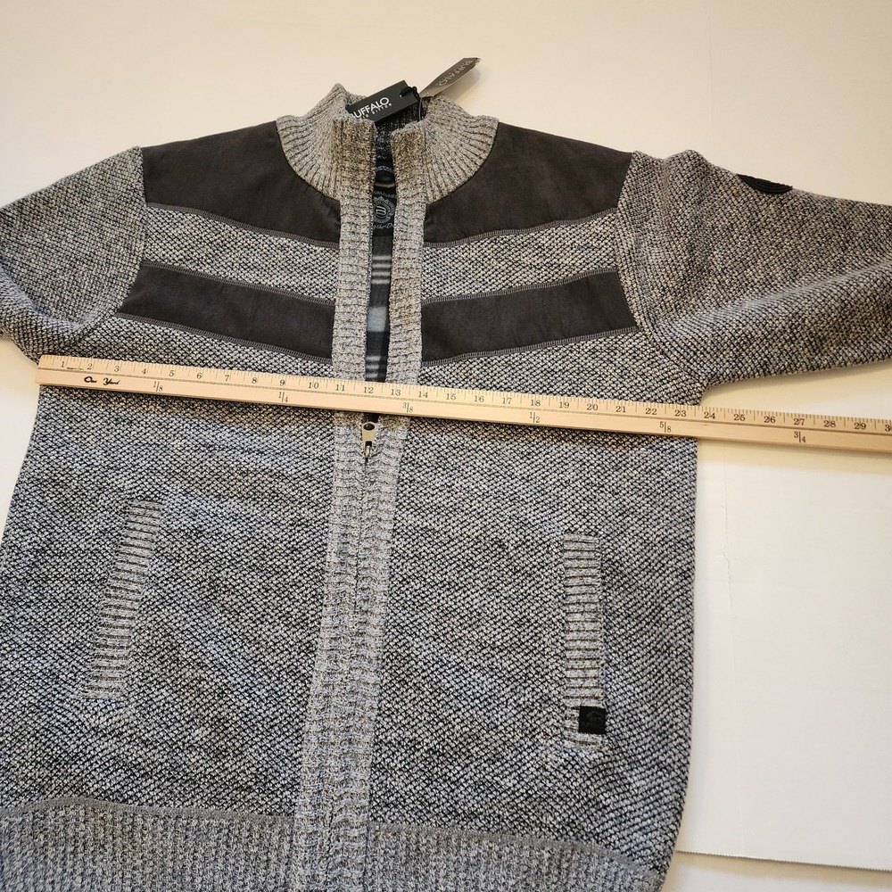 Buffalo David Bitton Men's XL Tight-Knit Full Zip Sweater Gray Black Mock Neck - Picture 7 of 9